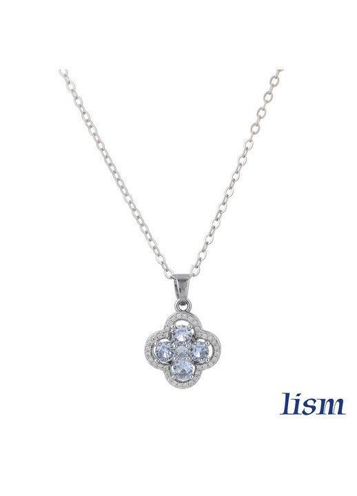 Colier LISM model trifoi norocos cu zirconiu albastru rotativ, placare argint 18K ingrosat, bijuterie cadou pentru femei, ambalat in cutie cadou eleganta