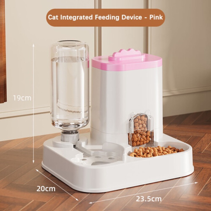 Dispenser automat apa pentru animale cu bol inox si bazin hrana, argintiu, 30x20cm