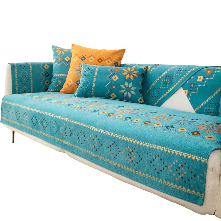 Kanapéhuzat, Nitoope, boho, 90 x 210 cm, csúszásmentes, védő, kék, mosógépben mosható, kanapéhoz, fotelhez, nyugágyhoz