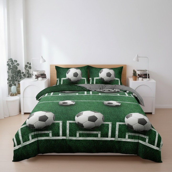 Ágyneműgarnitúra, 4 részes, 2 személyes, 240x250, futballpálya mintás