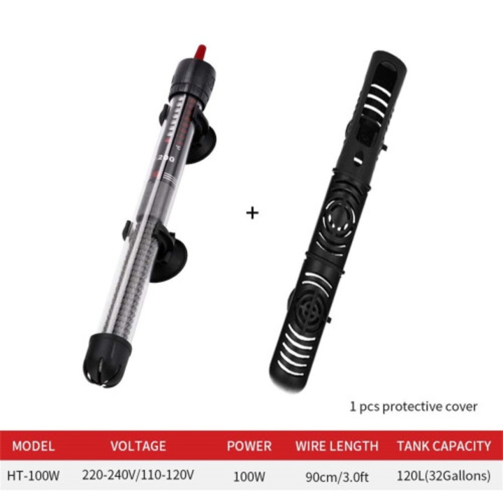 Akvárium fűtő 20-300W automatikus hőmérséklet-szabályozás, kvarcüveg, dupla tapadókorong