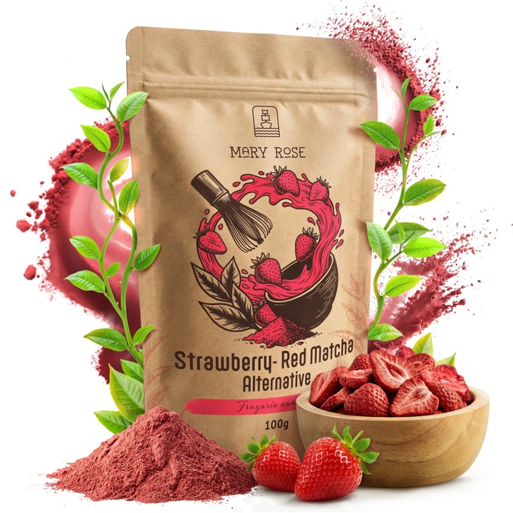Red Matcha Tea Mary Rose, Piros Por, Eper, 100% Természetes, Magas C‑Vitamin‑Tartalommal, Italokhoz És Sütéshez Ideális, 100 g