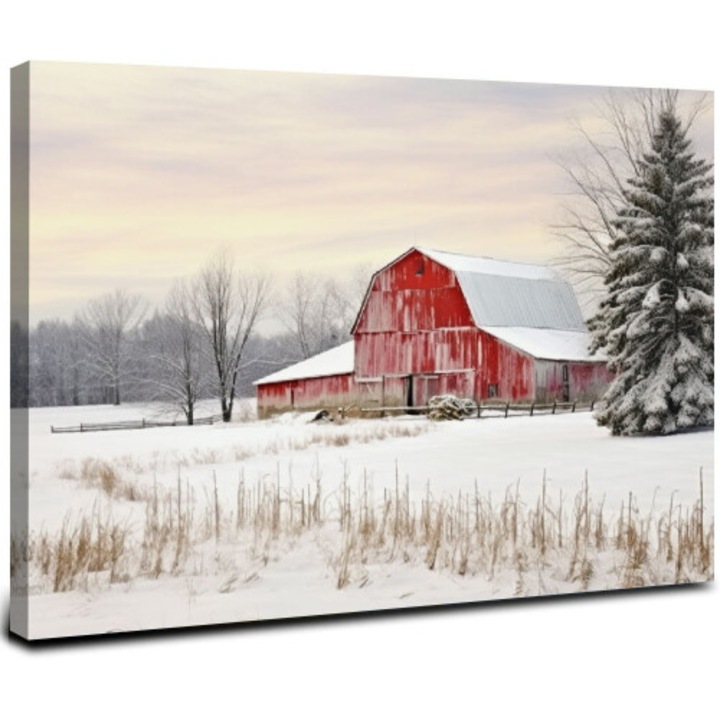 Tablou canvas rustic iarna, rosu, 30x40cm
