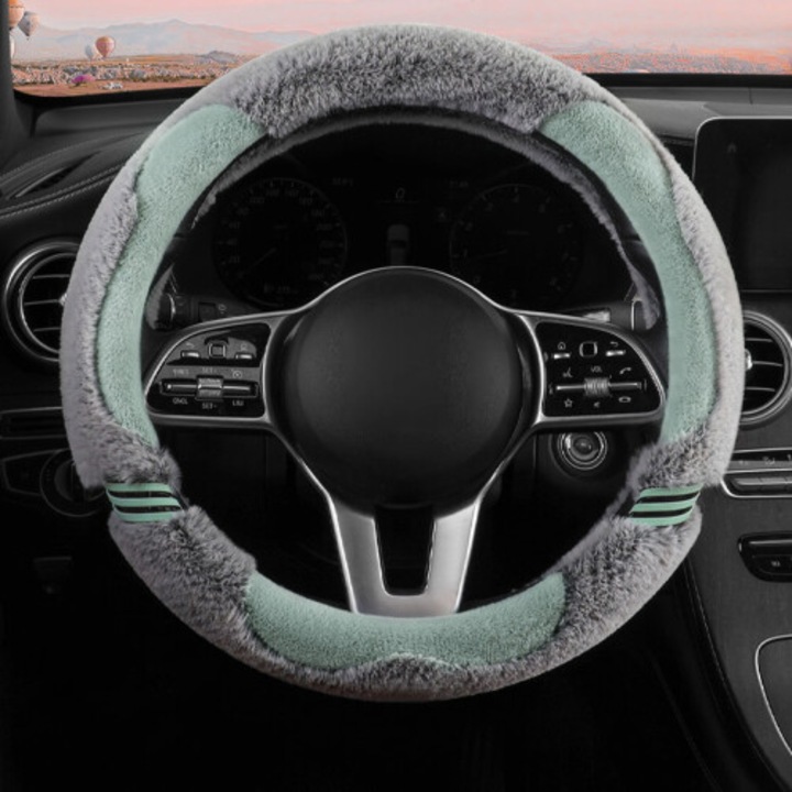 Husa volan auto universala, pufos, alb, 35x38cm