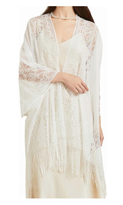 Pashmina csipke sál, fátyol, krém, egy méret