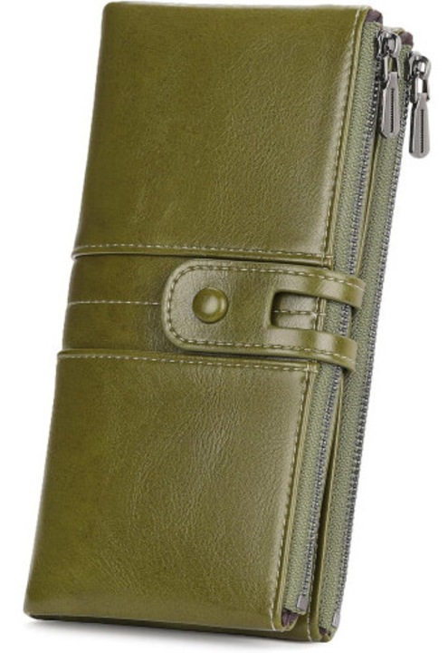 Дамско кожено портмоне bifold, RFID блокировка, голям капацитет, черно, 19.5x3x10.5cm