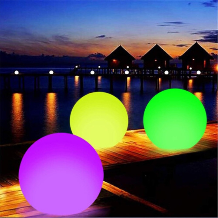 Lumina LED solara plutitoare pentru piscina, schimbare culoare, PVC, 40cm, telecomanda 5m
