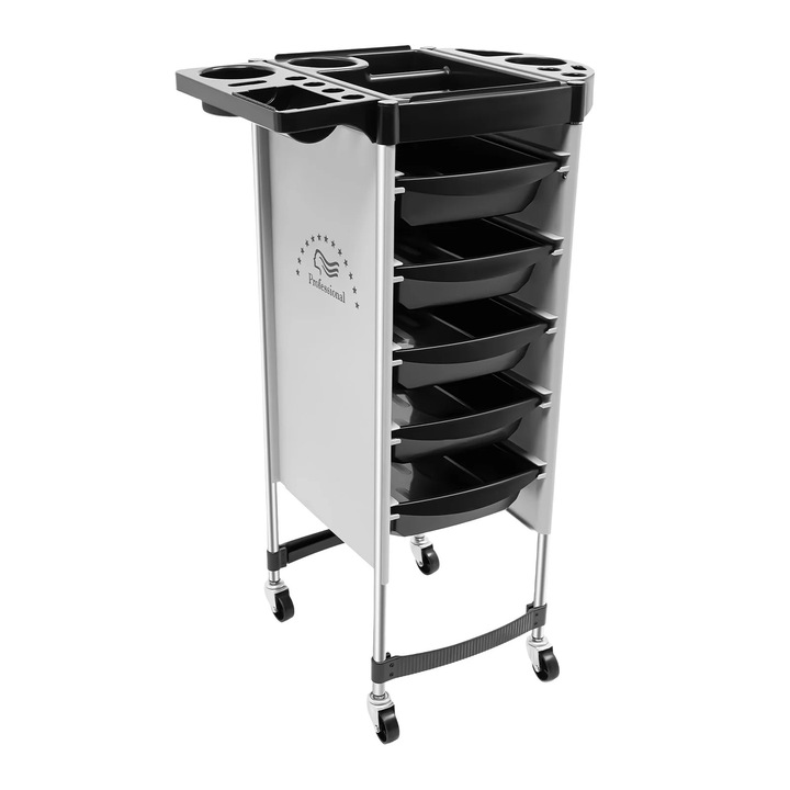 Fodrász szalon kocsi, fodrász trolley 6 szint, 5 műanyag fiók, 15 kg szintenként, 4 univerzális kerék, 36×85,5 cm, fehér