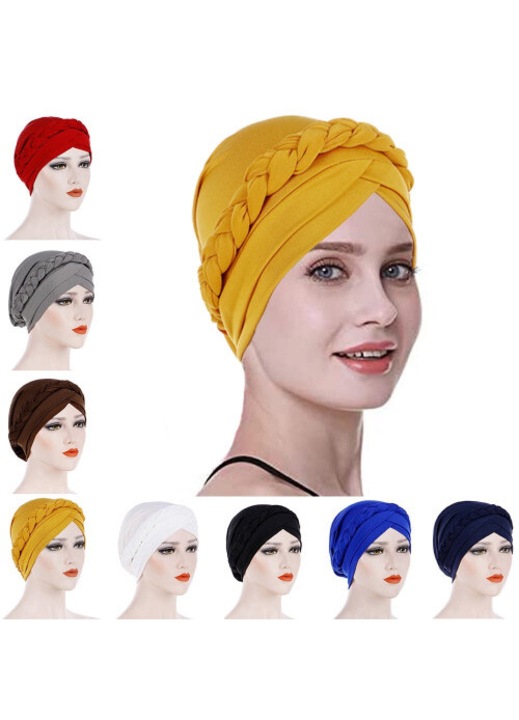 Caciula dama turban din matase lapte, impletitura, culoare uni, confortabila