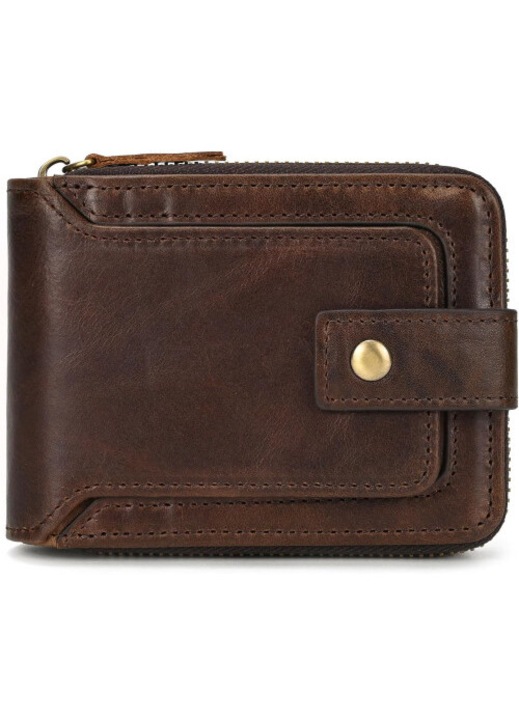 Portofel barbati piele naturala, RFID, fermoar, negru, 12 carduri, 12x9x2.5cm