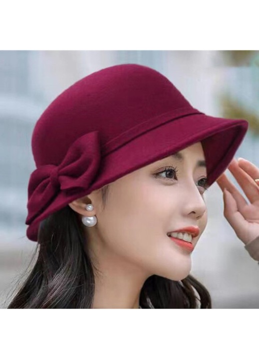 Palarie fedora dama lana, funda, bor lat, 56x58cm, bej