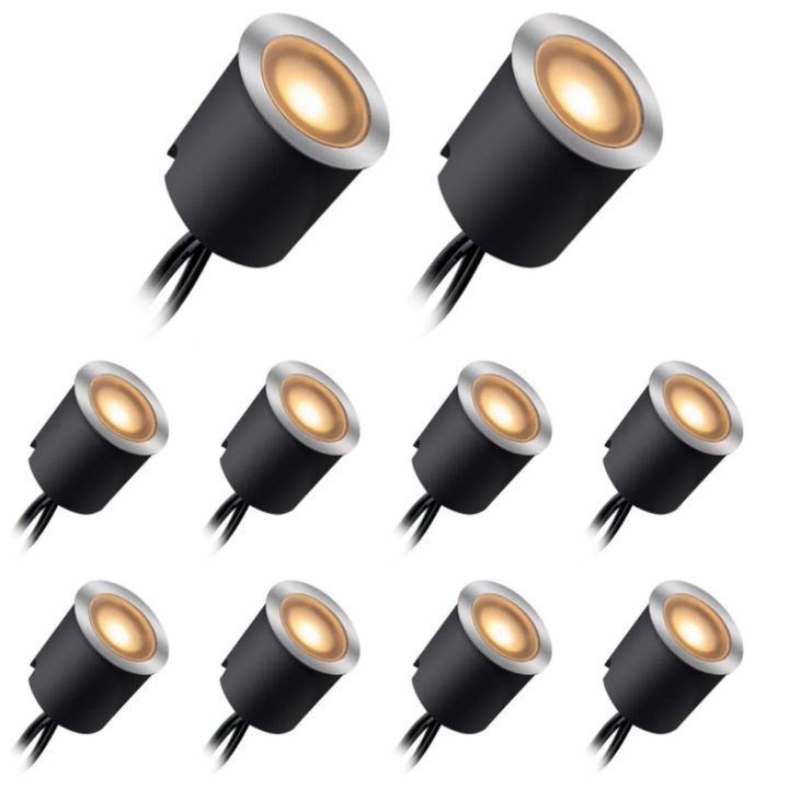 Lampi LED pentru terasa 10 bucati, Spoturi incastrate in pardoseala, IP65, 12V AC, Otel inoxidabil
