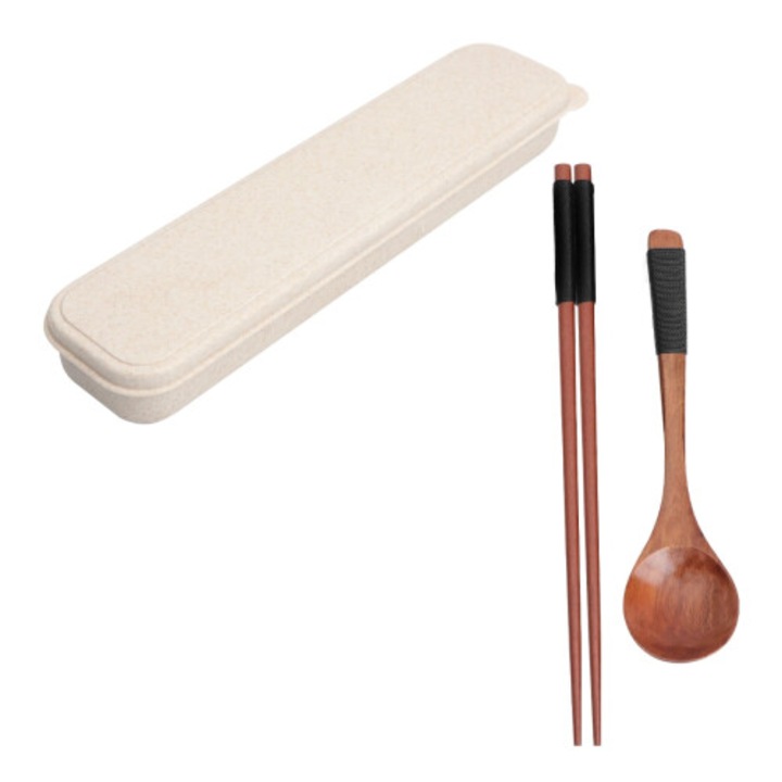 Set tacamuri lemn 3 piese multicolor cu cutie