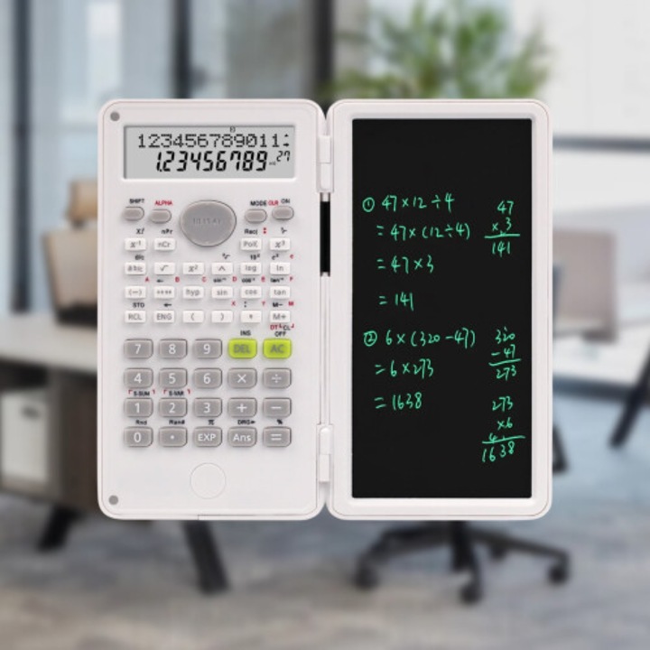 Calculator stiintific cu tableta pentru scris, 240 functii, ecran LCD, stilou