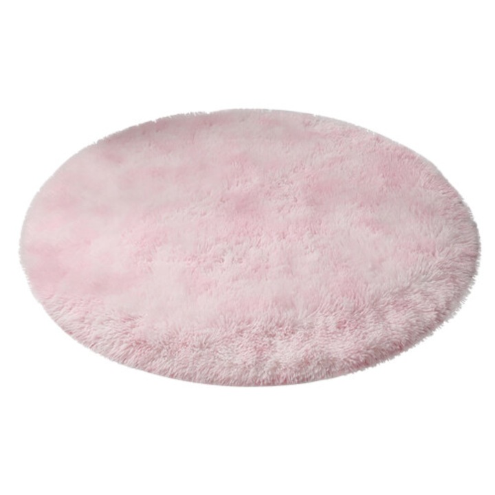 Covor rotund pufos pentru copii, roz, 122x122cm