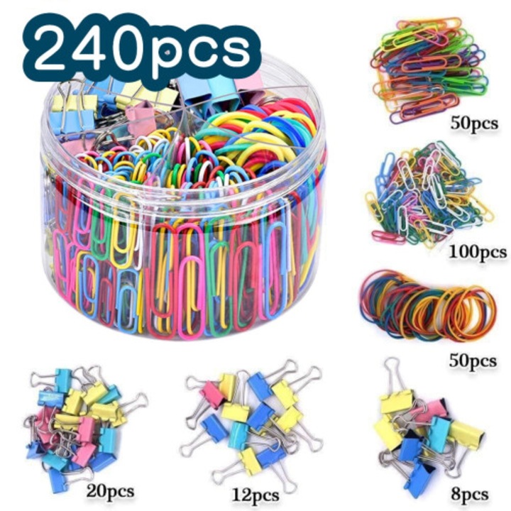 Színes tűzőkapocs és kapocs készlet, 240 db