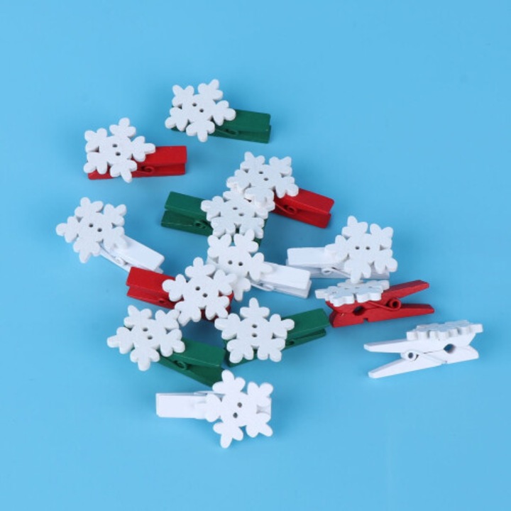 30 db-os karácsonyi dekorációs fa csipesz készlet, többszínű, 2x1cm