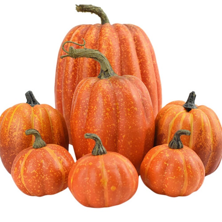 Dekoratív Halloween tök figura, fehér-narancssárga, nagy