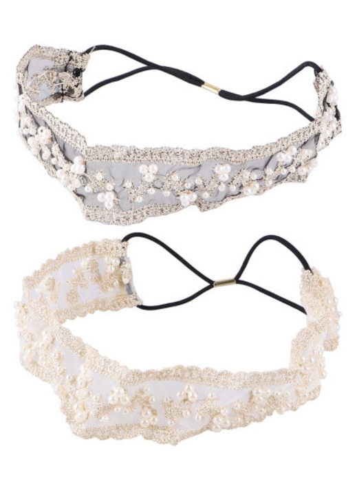 Bentita par dantela margele, alb, elastic