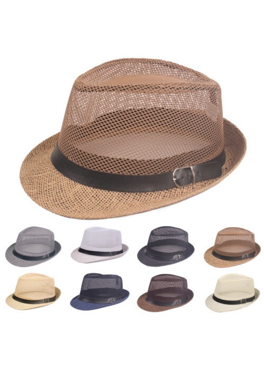 Palarie barbati, fedora, plasa, gri, 58cm