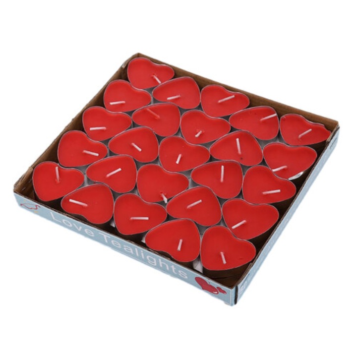 Set 50 lumanari plutitoare inodori, forma inima, alb, 3.8x3.8cm