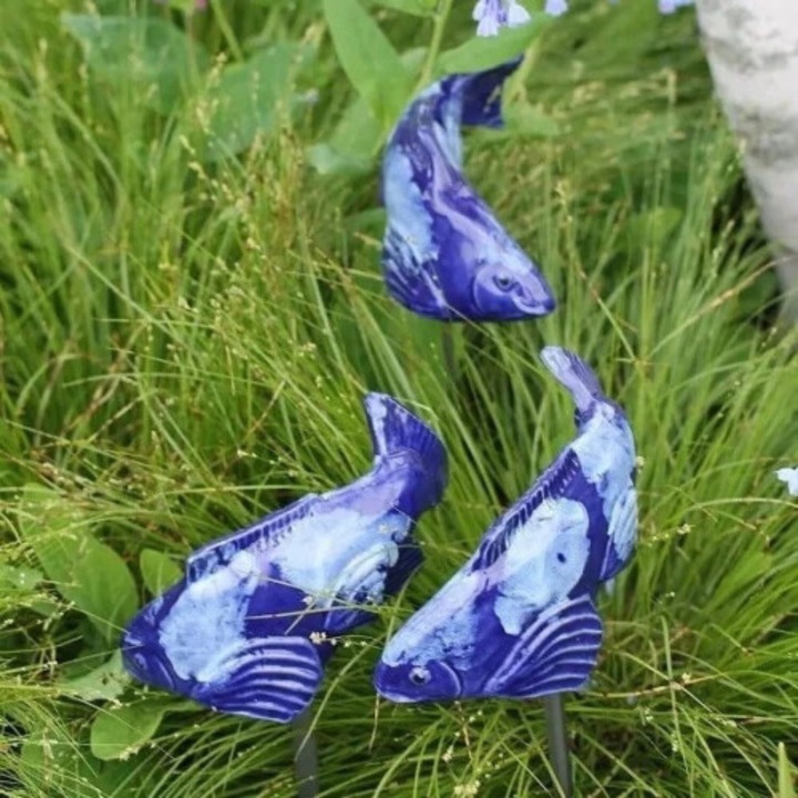 Set sculpturi gradina, pesti Koi ceramic, rezistent intemperii, 20x25cm