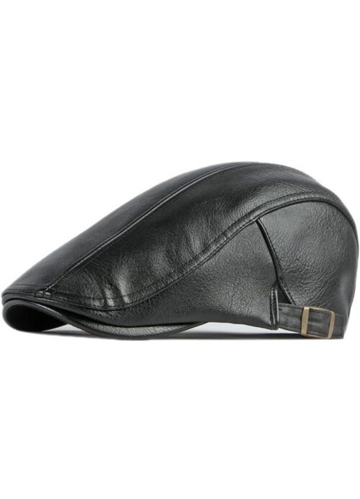 Sapca barbateasca vintage, piele, ajustabila, negru, marime universala