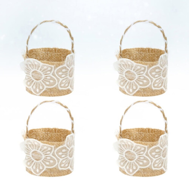 Set 4 saci din in pentru flori, usori, durabili, natur, 20x15x10cm
