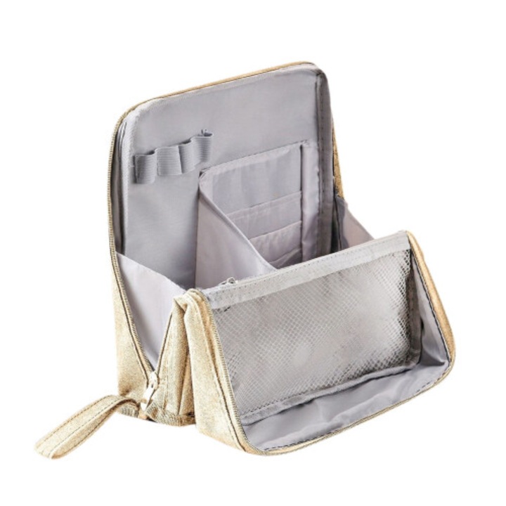 Geanta cosmetica mare, capacitate mare, rezistenta la apa, material textil, portabila, 25x20x15cm
