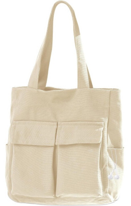 Geanta dama tote, panza, mare, cu fermoar, 6 buzunare, culoare neagra