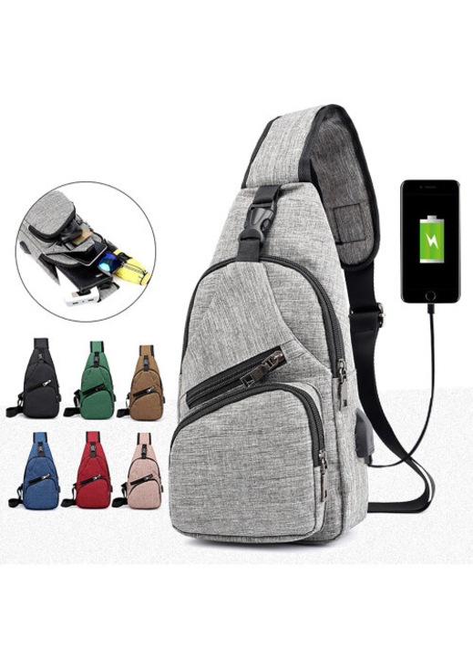 Női fekete bőr táska USB töltőporttal 25x18x7cm