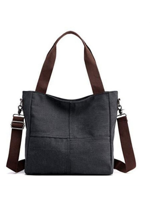 Női táska, vászon, kicsi, válltáska, crossbody, fekete