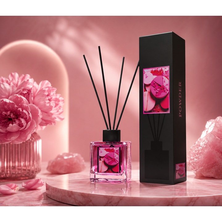 Prémium Szobaillatosító Pálcikákkal, Erős Illat, Koncentrált Esszencia 100 ml, Semlegesíti a Kellemetlen Szagokat, Quality Romantica Scents, Powder