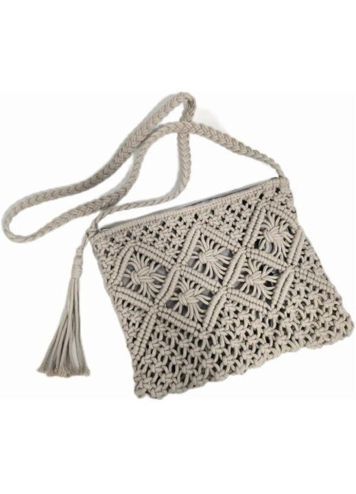Geanta dama crosetata boho cu ciucuri, multicolor, marime medie