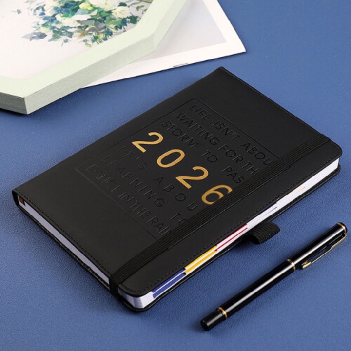 Agenda 2026, planificator saptamanal si lunar, compact, negru, 21.5x14.6cm