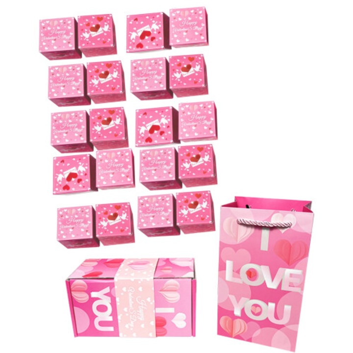 Cutie cadou supriza saritoare rosu set stivuibil 15x15x15cm