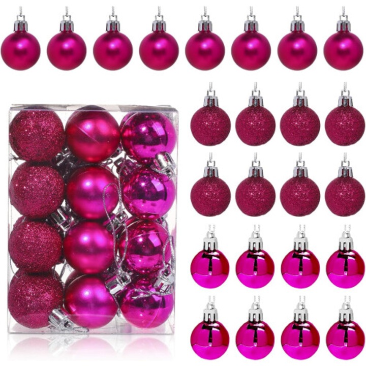Globuri de Craciun mini set 24 buc multicolor 3x3cm rezistente la spargere