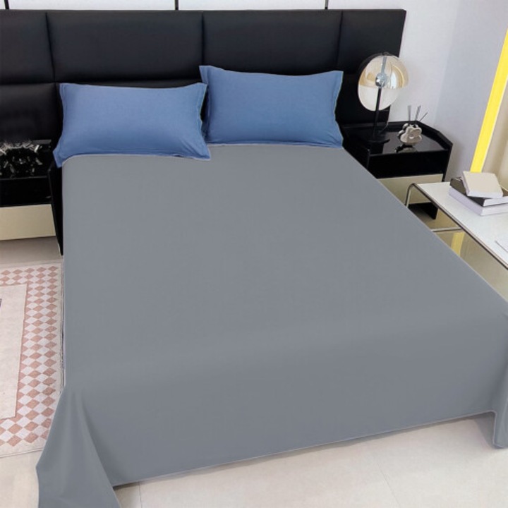 Cearceaf de pat bumbac spalat gri 150x230cm