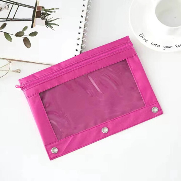 Penar textil cu fermoar roz 25x18cm compatibil 3 inele