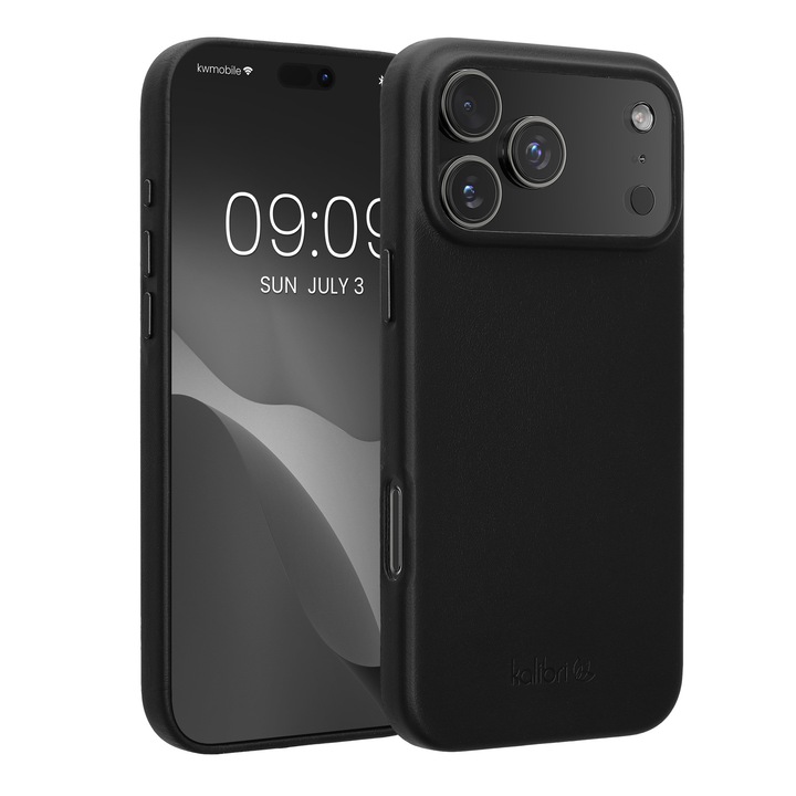 Husa Kalibri pentru iPhone 17 Pro Max, anti-alunecare, piele naturala, plastic, negru