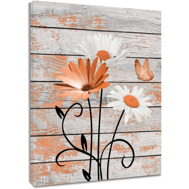Tablou floral perete, fluture, margarete, mov alb, 30x40cm