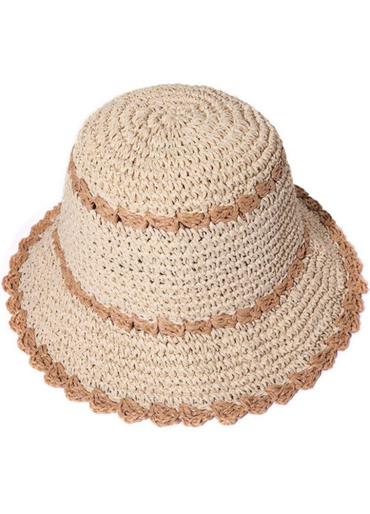Palarie de paie dama, model bucket, cu margine colorata, vara, marime universala