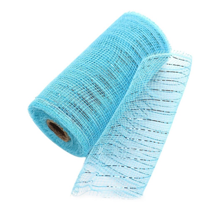 Panglica decorativa mesh poliester 10 inch albastru deschis