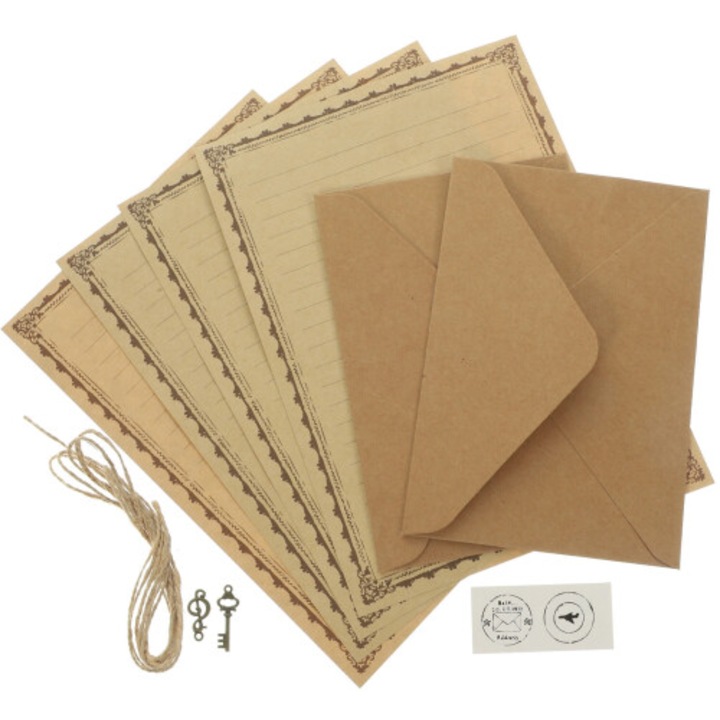 Set papetarie scrisori vintage maro deschis 15x10cm