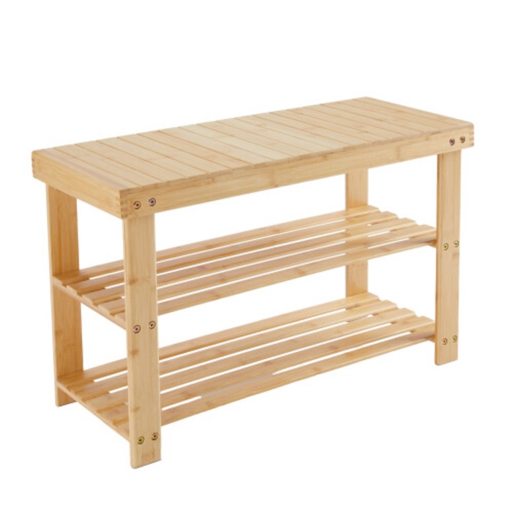 Banca pentru incaltaminte din bambus 3 niveluri, rezistenta, 29x70x45cm