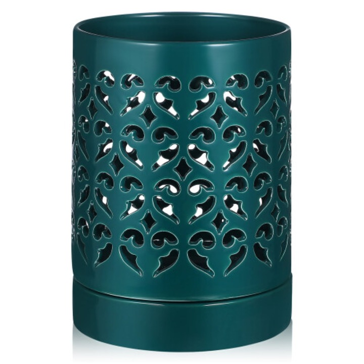 Ghiveci ceramic pentru orhidee 13cm verde cu scurgere si farfurie