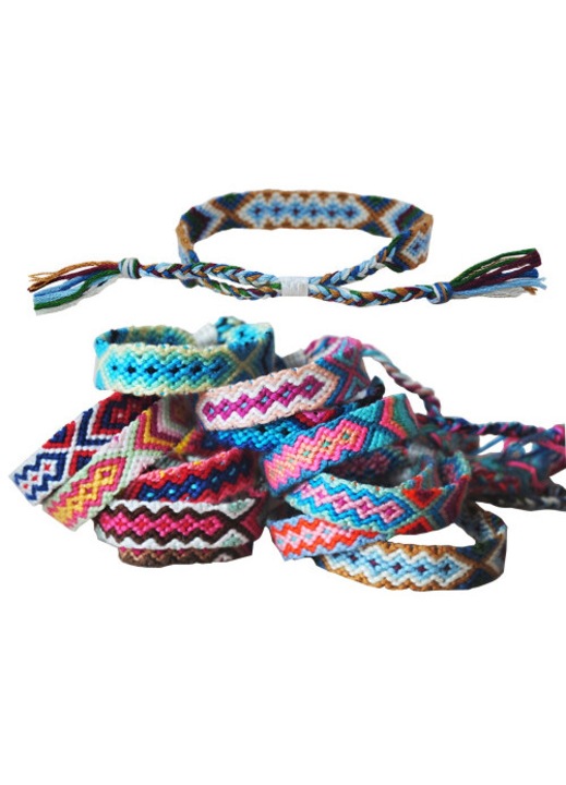 Bratari prietenie tesute, set 12 bucati, bumbac, multicolor, ajustabile, 15-30cm