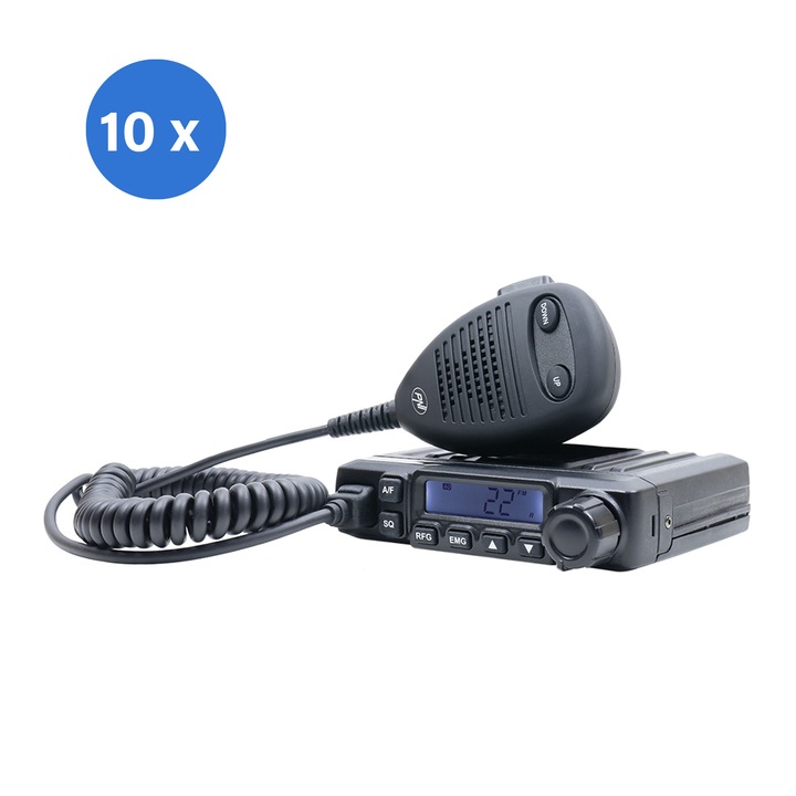 Doboz 10 darab PNI Escort HP 6500 CB rádióállomással, multistandard, 4W, AM-FM, 12V, ASQ, RF Gain, szivargyújtó csatlakozóval együtt AM/FM kapcsolás csak EU sávban