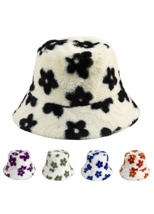 Palarie dama bucket iarna, model floral, plus, multicolor, 55-58x9x8cm