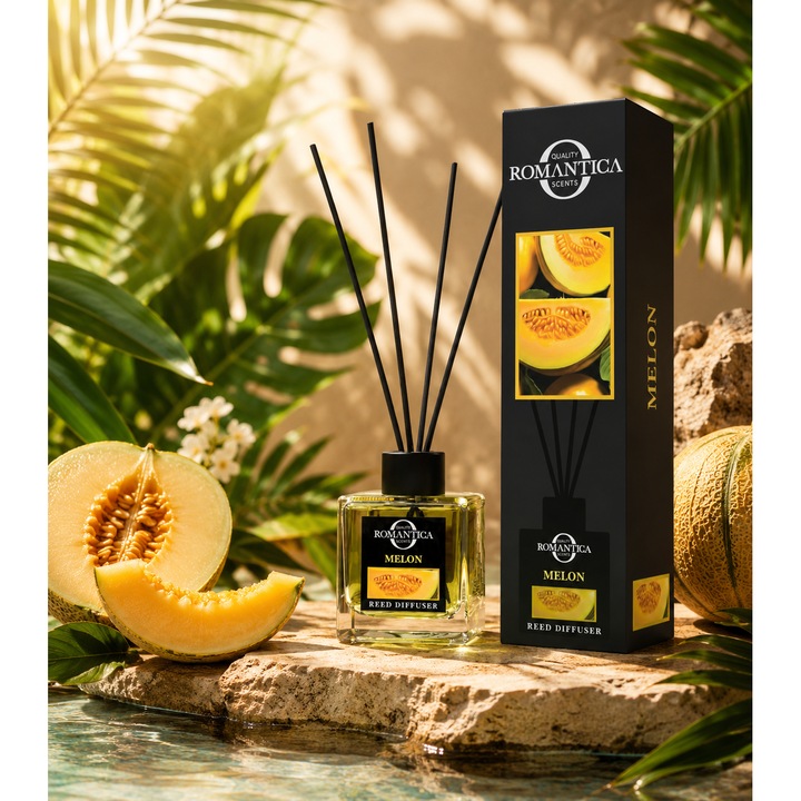 Prémium Szobaillatosító Pálcikákkal, Erős Illat, Koncentrált Esszencia 100 ml, Semlegesíti a Kellemetlen Szagokat, Quality Romantica Scents, Sárgadinnye